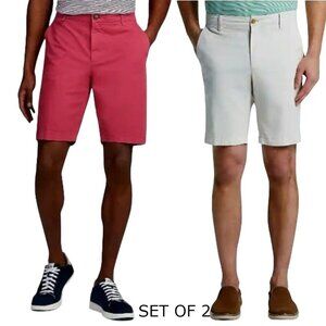 JoS. A. Bank 1905 Men's Tailored Fit Flat Front Shorts Red & Gray 33W, Set Of 2